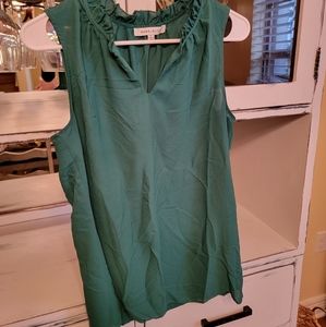 Rose + Olive green tank w/ruffles, size S